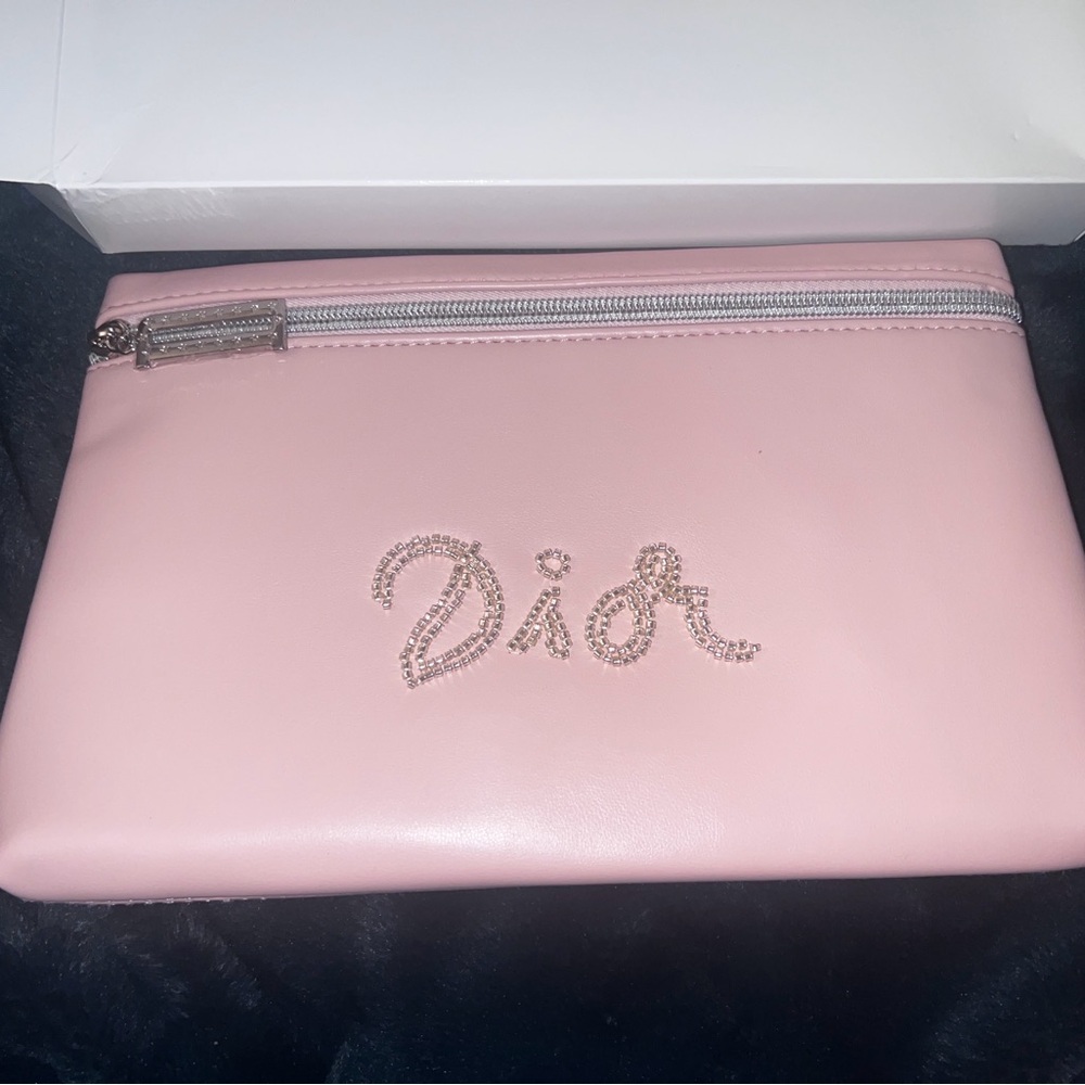 Aurhentic Dior GWP Blush Pink Pouch with Beaded insignia Silver star CD Zipper